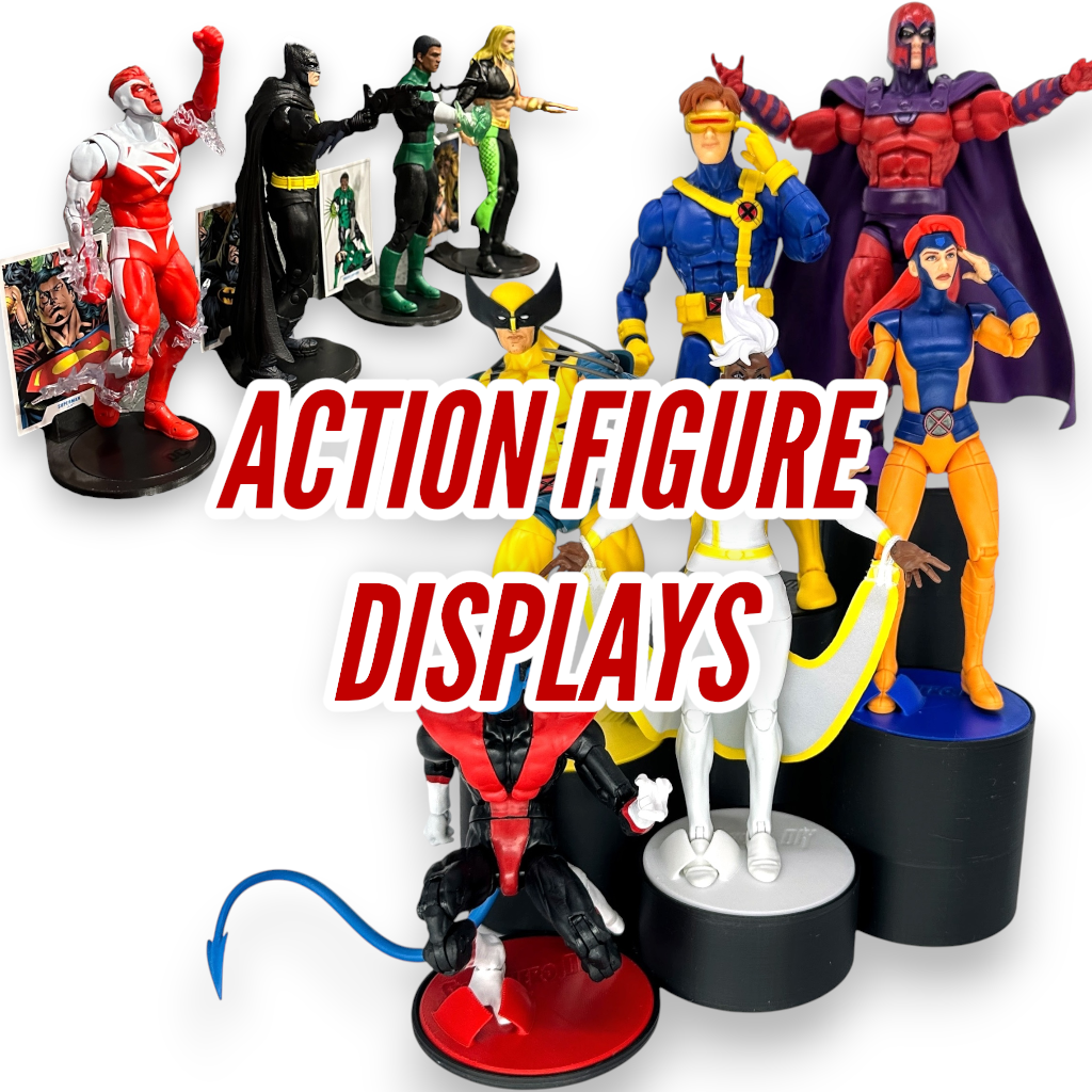 Action Figure display options. Keep your figures standing and looking great with solutions by Superhero DIY