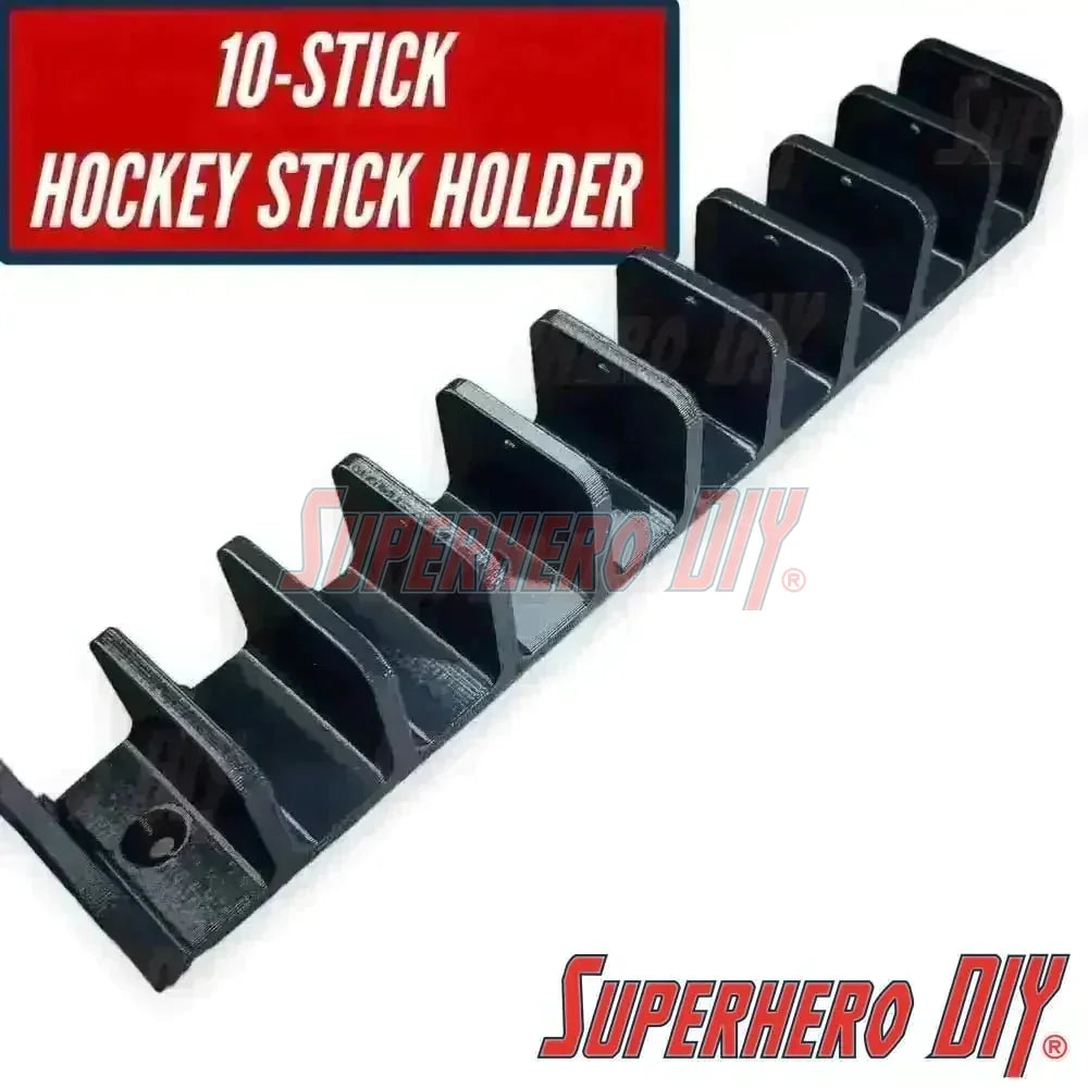 10-Stick Hockey Stick Holder Wall Mount | Ice Hockey Stick Organizer | Fits all size sticks | Hockey Stick Organizer holds up to 10! - Superhero DIY