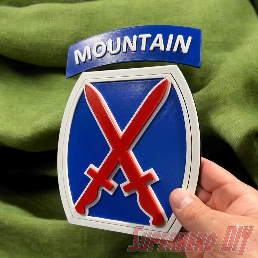 10th Mountain Division Insignia | 3D-Printed US Army Mountaineers Ski Troops Alpine Warriors Fort Drum Unit Patch | Multiple sizes