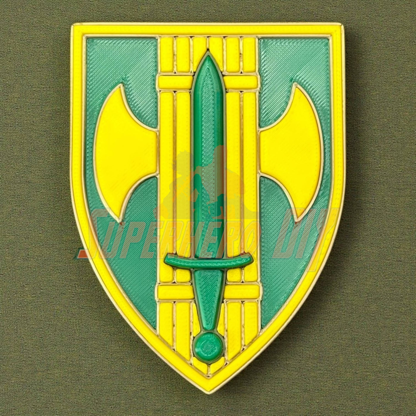 3D 18th Military Police Brigade Display Insignia for wall mount or shadowbox, featuring distinctive yellow and green colors.