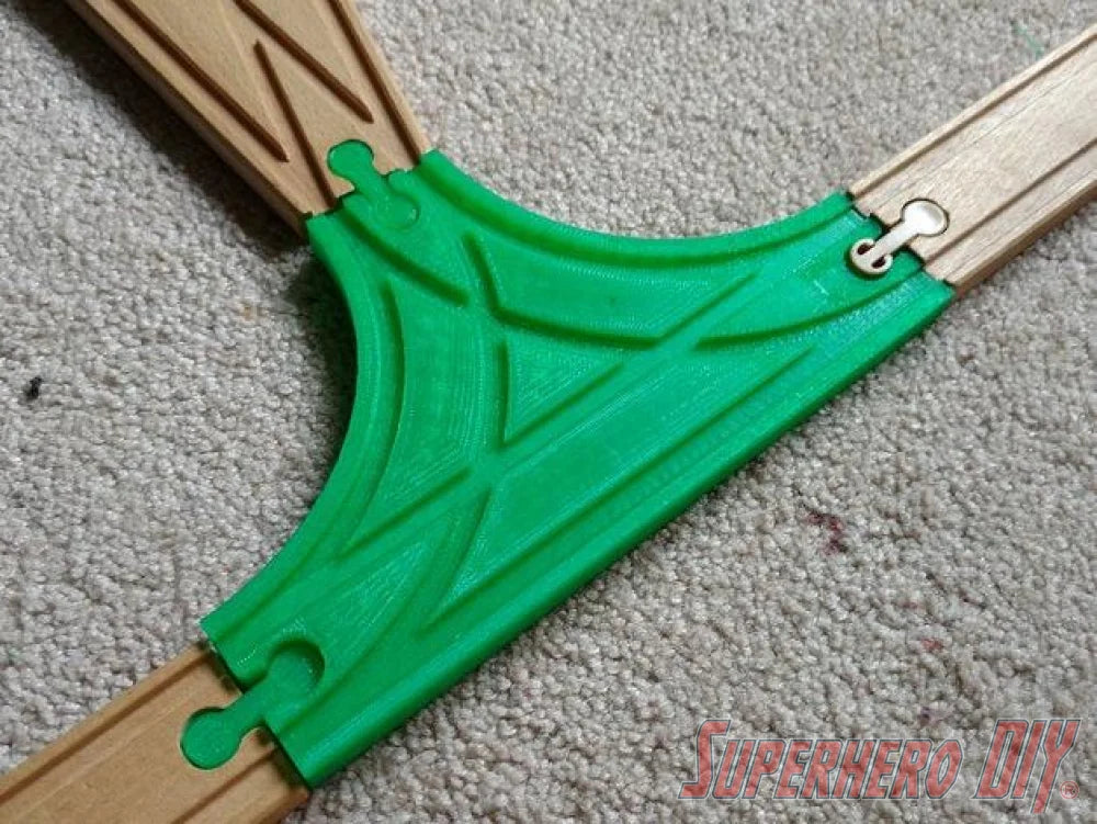 3-WAY T Junction Track piece compatible with Brio or Thomas Wooden Train Track | 3D-printed enhancement for Wooden Train Set - Superhero DIY