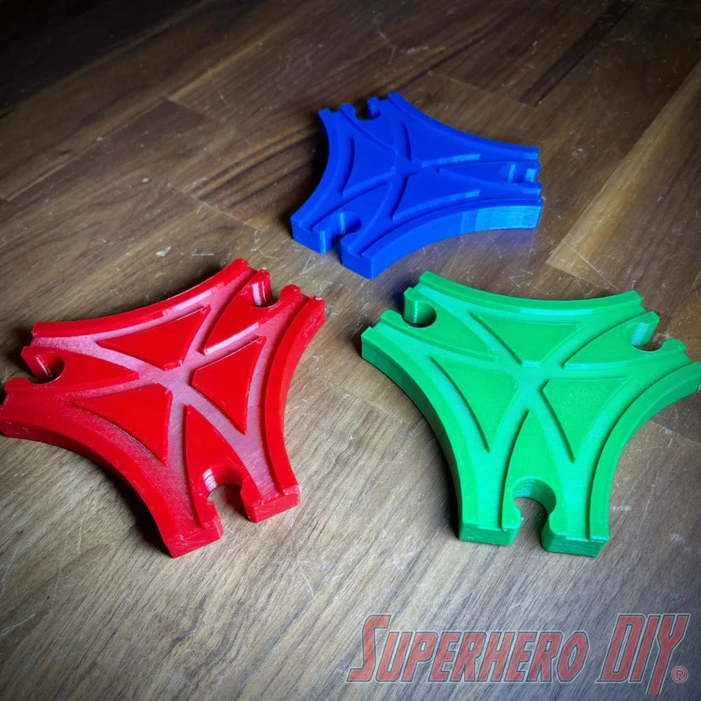 3-WAY Triangle Junction Track piece compatible with Brio or Thomas Wooden Train Track | Y Junction | 3D-printed for Wooden Train Set - Superhero DIY
