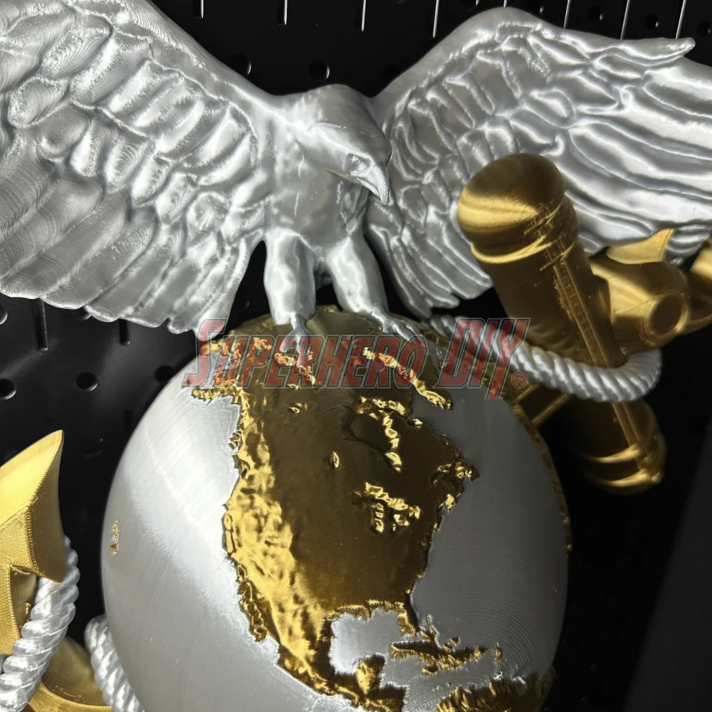 3D Marine Corps EGA insignia wall-mountable plaque with eagle, globe, and anchor in silver and gold.