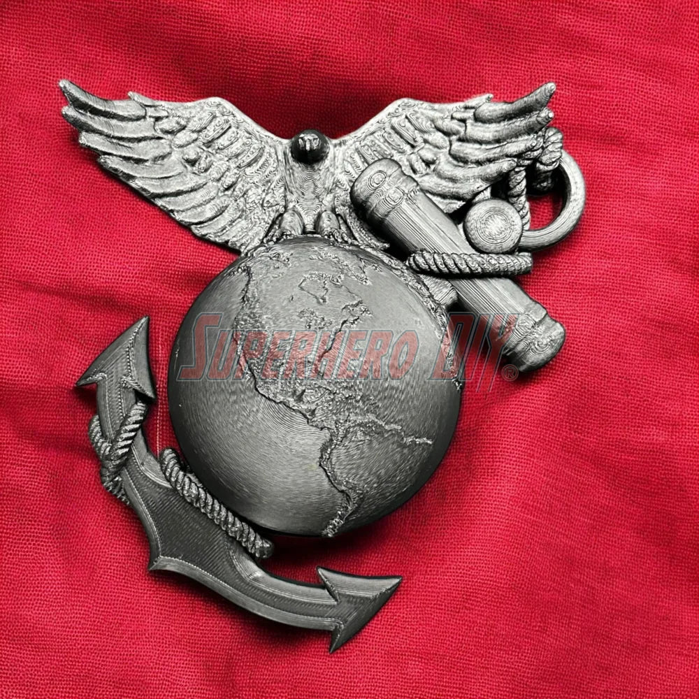 3D Marine Corps EGA insignia wall-mountable plaque on red background with Eagle, Globe, and Anchor design.