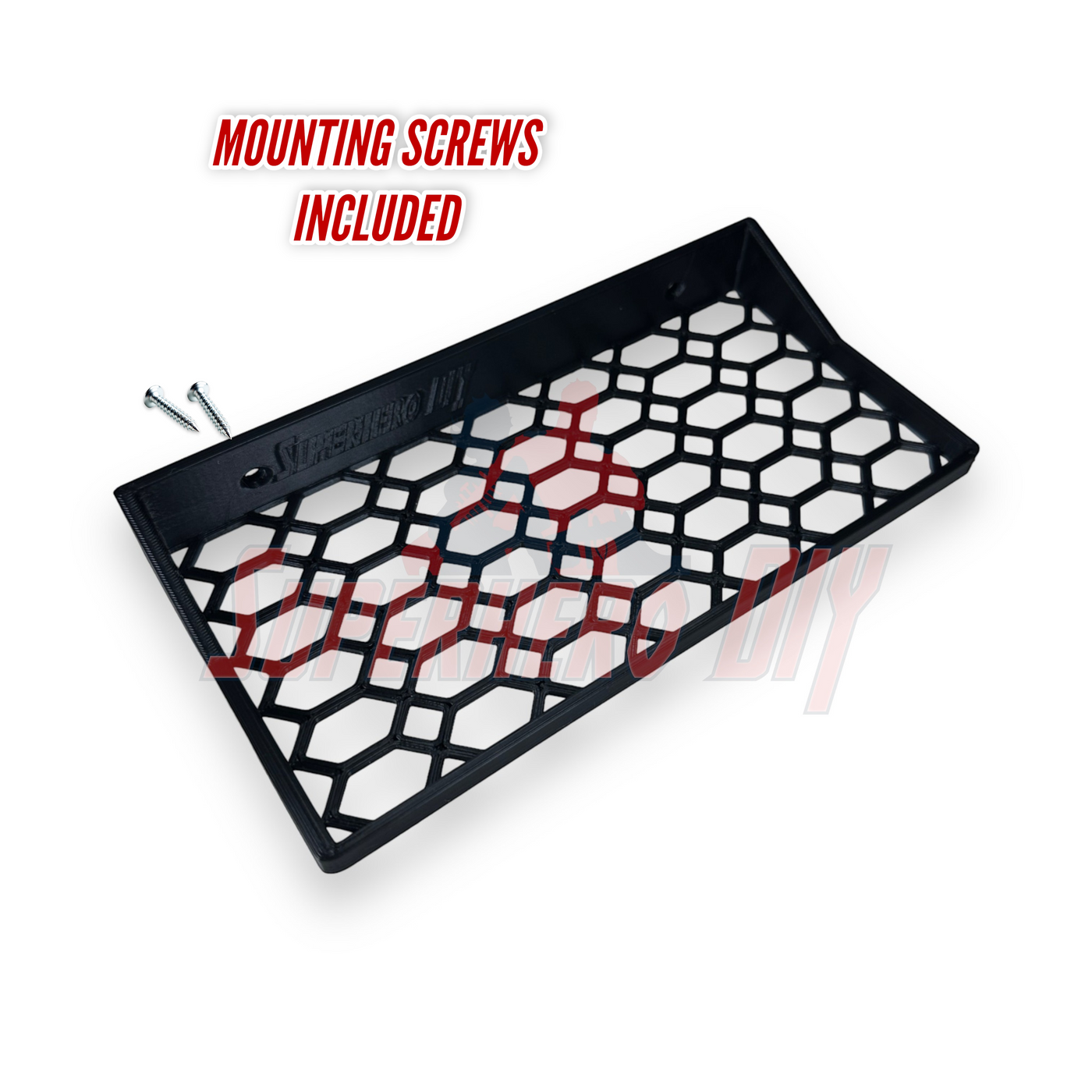 Floating shelf for Funko Pop 3-pack with mounting screws included and a honeycomb design.