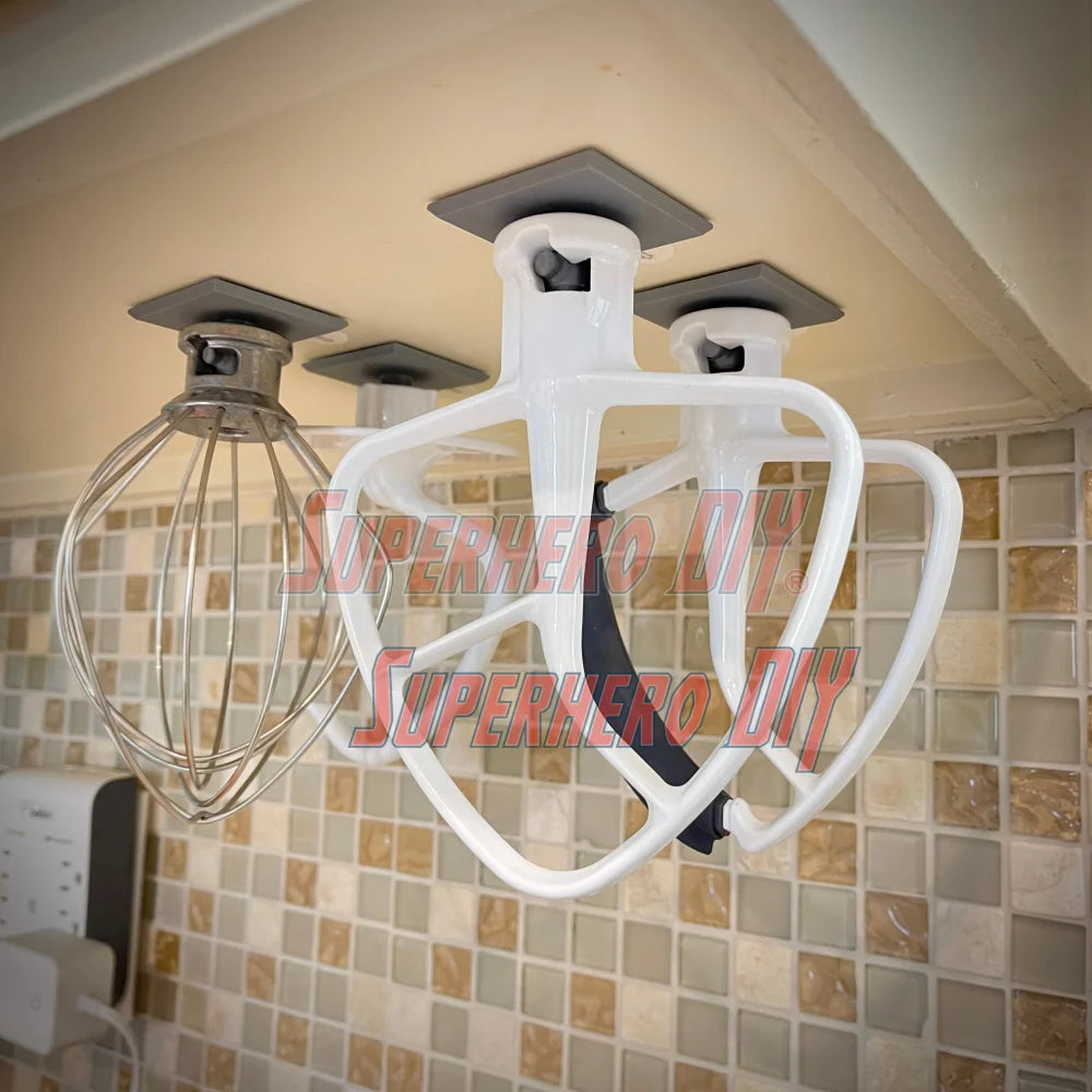 4-PACK Attachment Mounts for KitchenAid Stand Mixer | 4-PACK Space Saving Undermount Holders WITH 3M Command Strips - Superhero DIY