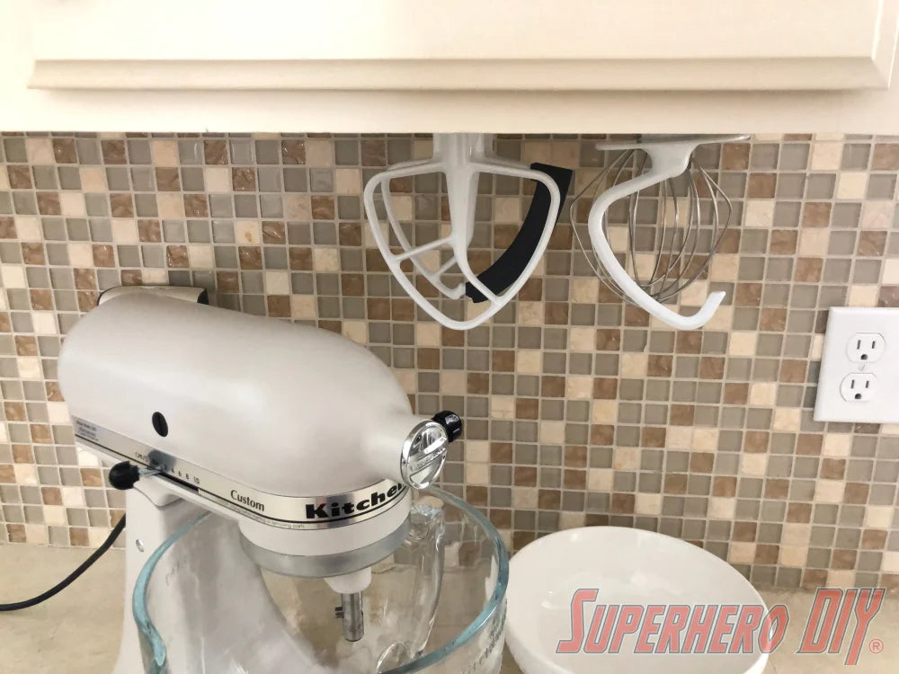 Check out the 4-PACK Attachment Mounts for KitchenAid Stand Mixer | 4-PACK Space Saving Undermount Holders WITH 3M Command Strips from Superhero DIY! The perfect solution for only $7.10