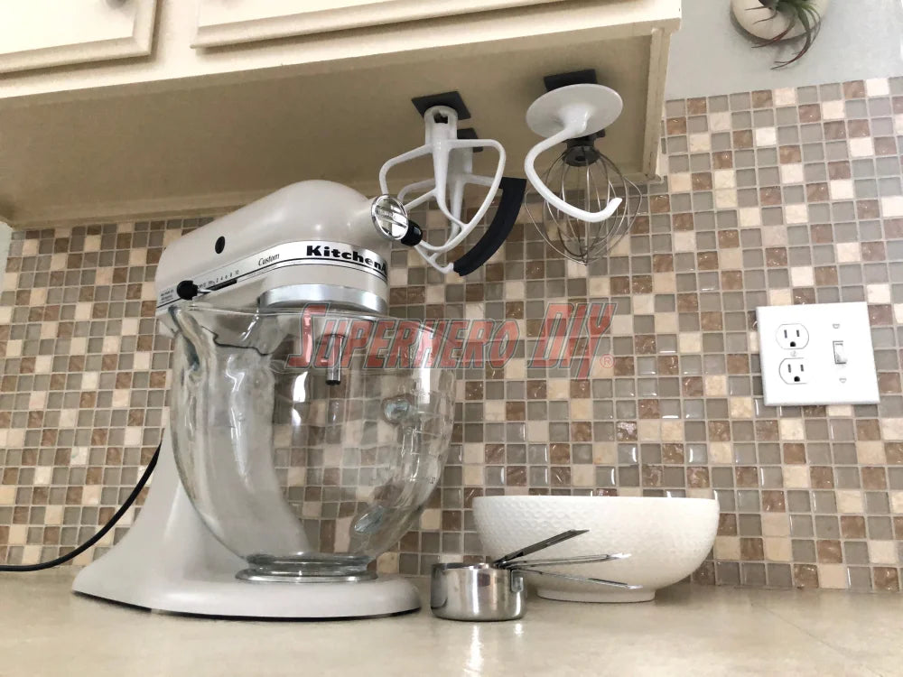 4-PACK Attachment Mounts for KitchenAid Stand Mixer | 4-PACK Space Saving Undermount Holders WITH 3M Command Strips - Superhero DIY