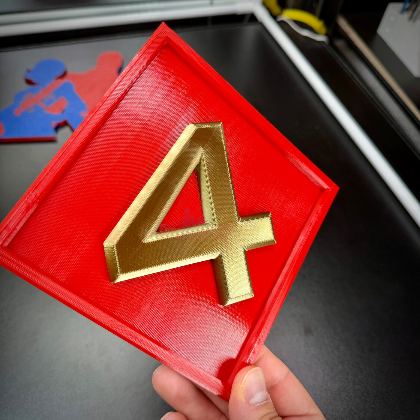4th Marine Division insignia display, layered relief; gold numeral 4 on a red background; perfect for wall decor.