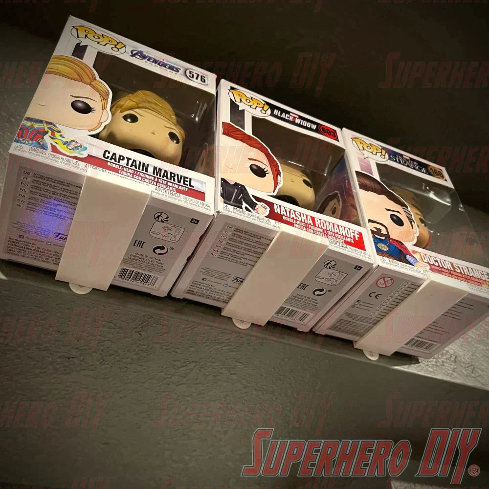 50-Pack Simple Funko Pop Box Wall Mount Simple Figure Display Shelf | Includes command strips OR screws! | Bulk pack - Superhero DIY