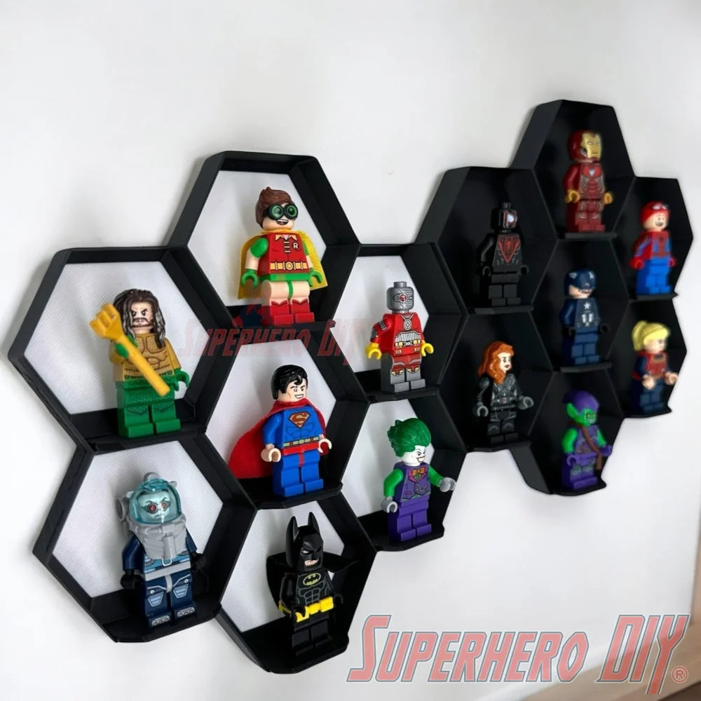 7-CELL Honeycomb Wall Display for LEGO® Minifigures | Organize 7 Minifigs for easy display - Superhero DIY