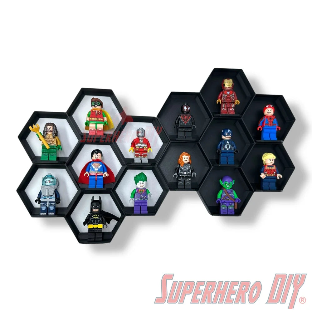 7-CELL Honeycomb Wall Display for LEGO® Minifigures | Organize 7 Minifigs for easy display - Superhero DIY
