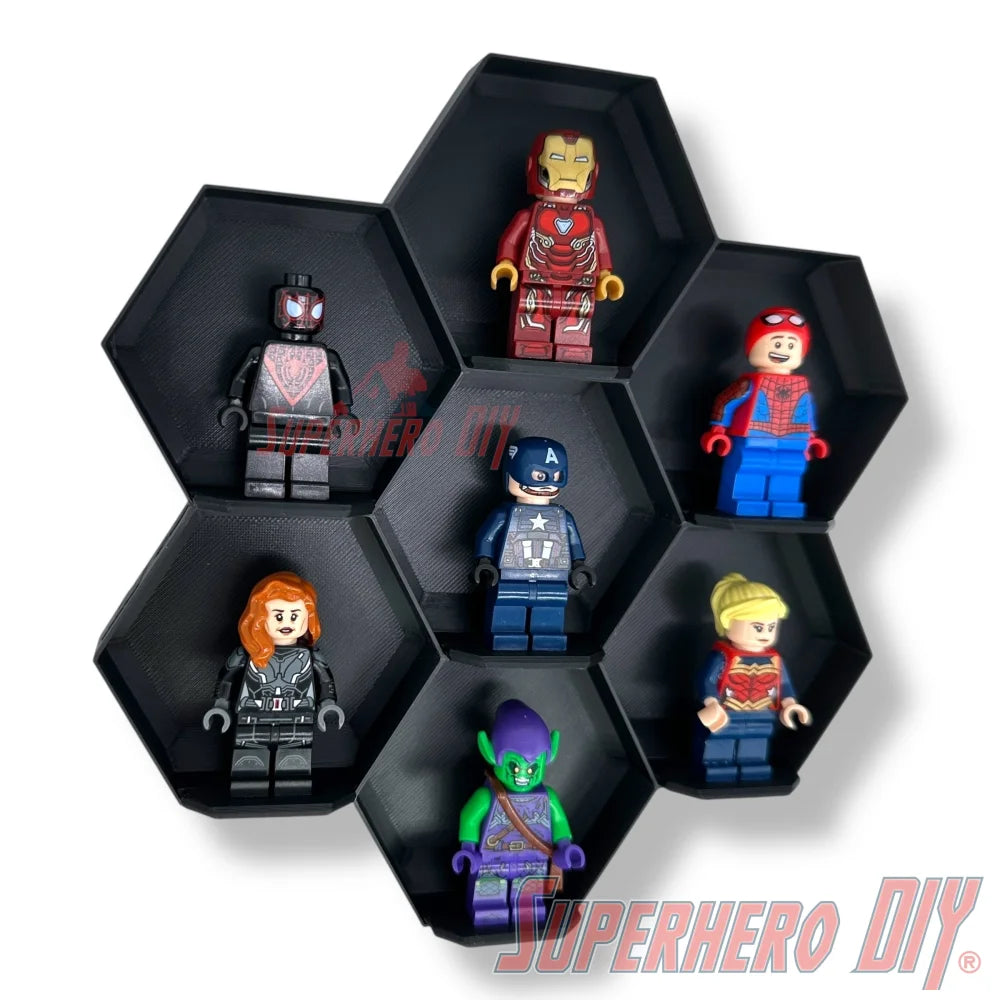 7-CELL Honeycomb Wall Display for LEGO® Minifigures | Organize 7 Minifigs for easy display - Superhero DIY