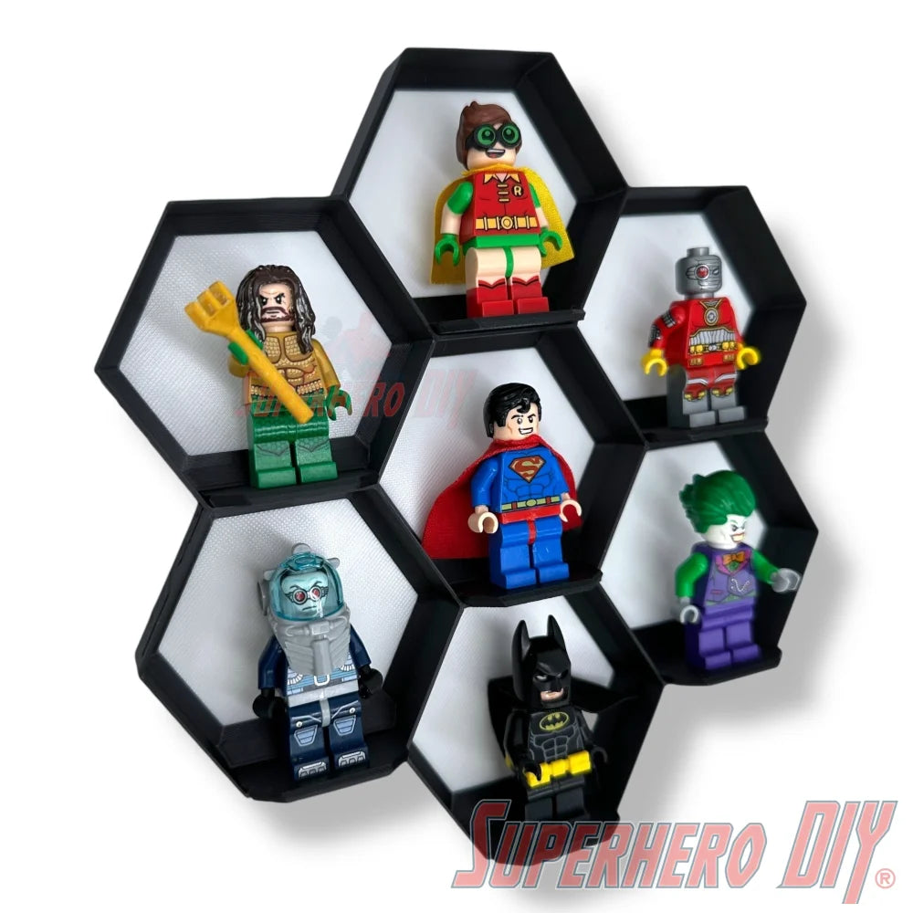 7-CELL Honeycomb Wall Display for LEGO® Minifigures | Organize 7 Minifigs for easy display - Superhero DIY