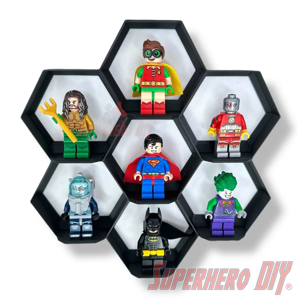 7-CELL Honeycomb Wall Display for LEGO® Minifigures | Organize 7 Minifigs for easy display - Superhero DIY
