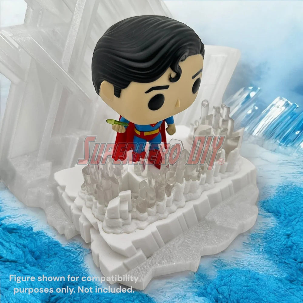 3D-printed arctic ice crystal display stand made to fit Funko Pop Deluxe Superman figure, compatible with wall mounting or shelf display by Superhero DIY