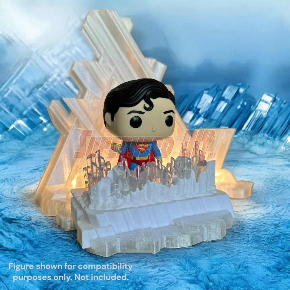 3D-printed arctic ice crystal display stand made to fit Funko Pop Deluxe Superman figure, compatible with wall mounting or shelf display by Superhero DIY