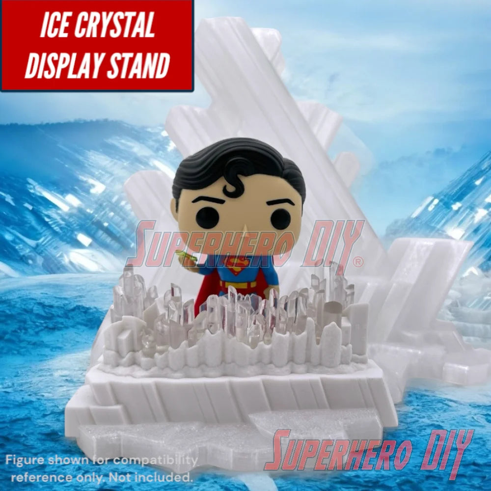 3D-printed arctic ice crystal display stand made to fit Funko Pop Deluxe Superman figure, compatible with wall mounting or shelf display by Superhero DIY