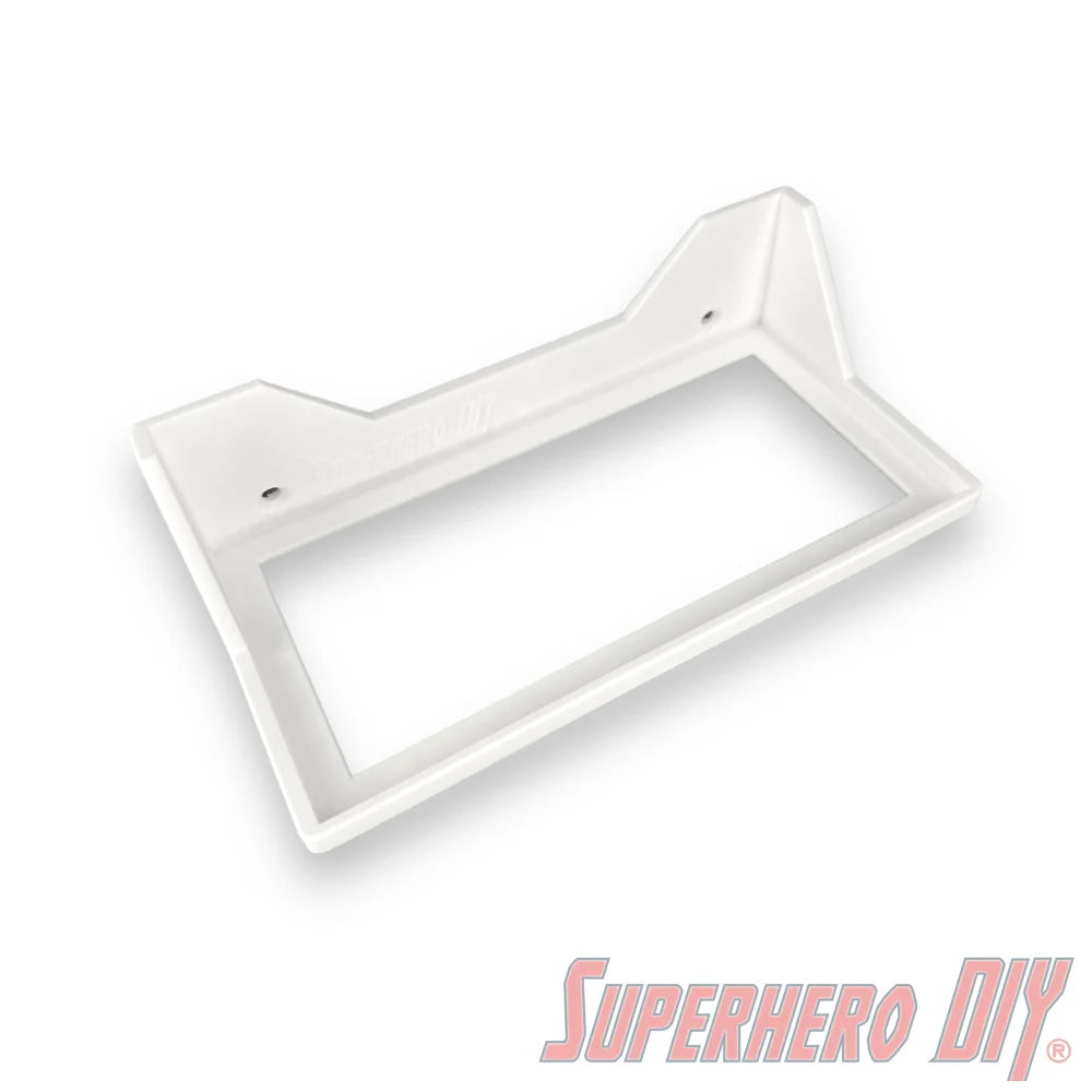 White wall mount display shelf for Funko Pop VHS & game cover boxes, perfect for showcasing collectibles securely with invisible design.