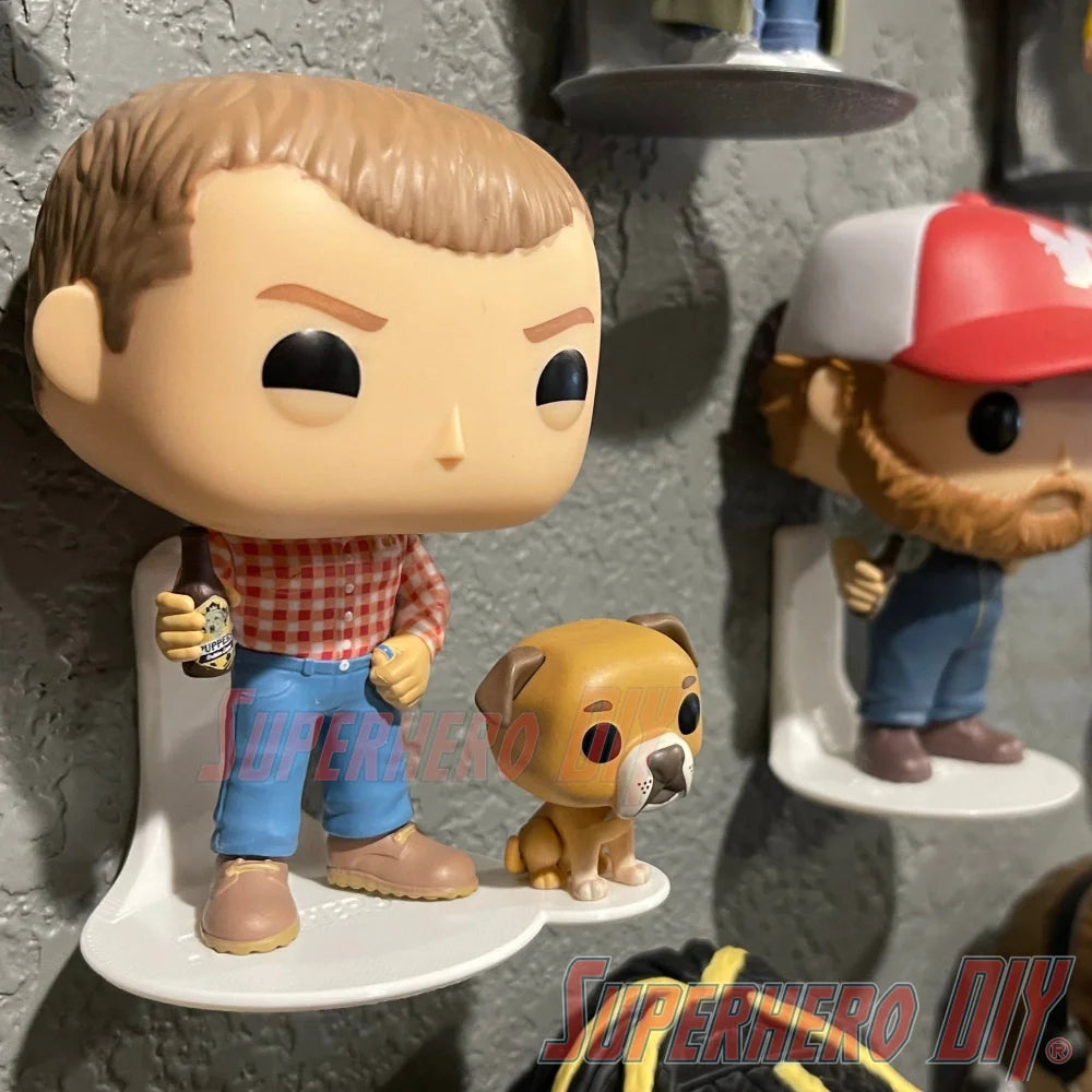 Display shelf for Funko Pop & Buddy showcasing figures on a wall-mounted shelf, perfect for displaying 4" Pop figures with sidekicks.