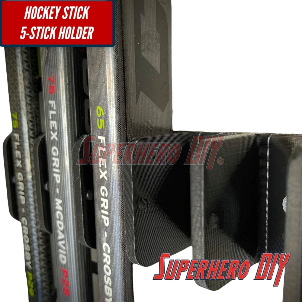 Hockey Stick Holder Wall Mount | Ice Hockey Stick Organizer | Fits all size hockey sticks | Hockey Stick Organizer holds up to 5 hockey sticks! - Superhero DIY