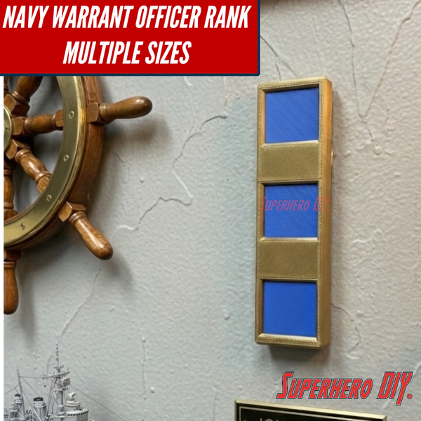 US Navy Warrant Officer Rank insignia on wall display, 3D-printed replica, available in multiple sizes, USN CWO rank