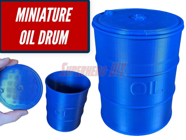 Blue mini oil drum desk organizer for small storage needs and candy holding.