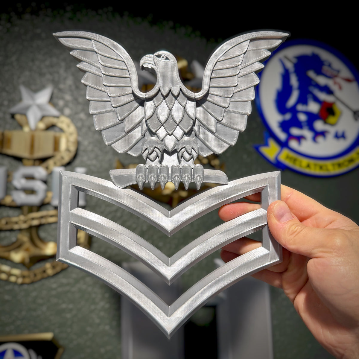Petty Officer First Class (PO1) Navy enlisted rate insignia display