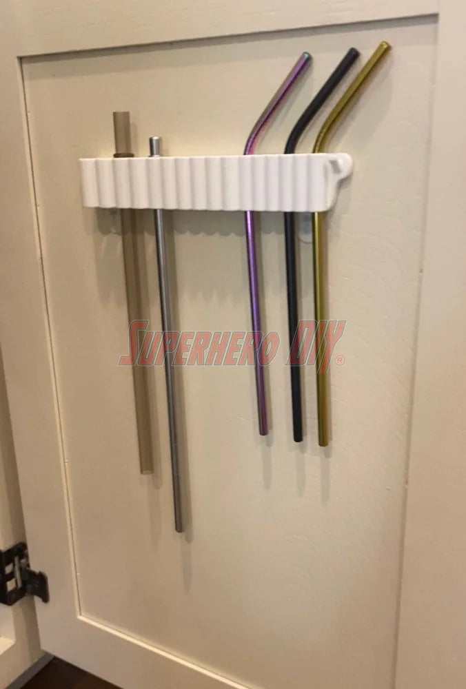 Reusable Straw Organizer | 3D-printed Straw Holder with command strips for easy mounting | Great for water bottle straws or metal straws - Superhero DIY