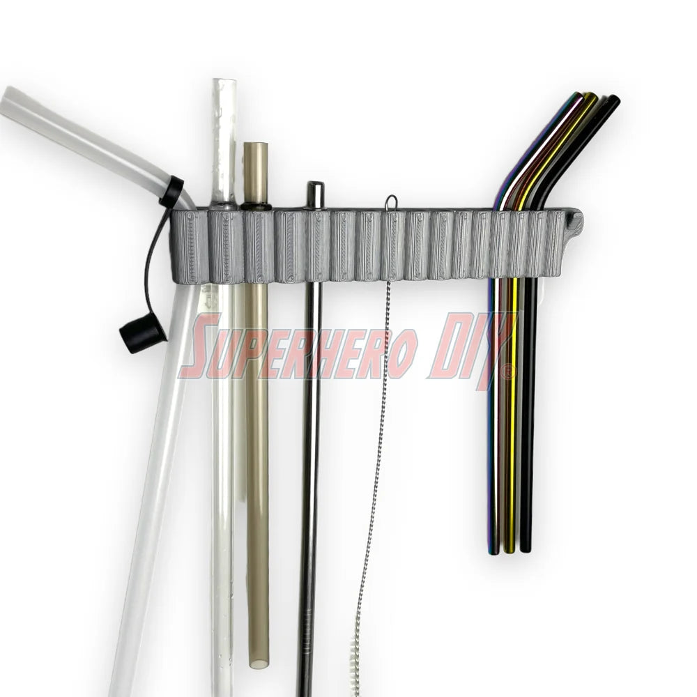 Reusable Straw Organizer | 3D-printed Straw Holder with command strips for easy mounting | Great for water bottle straws or metal straws - Superhero DIY
