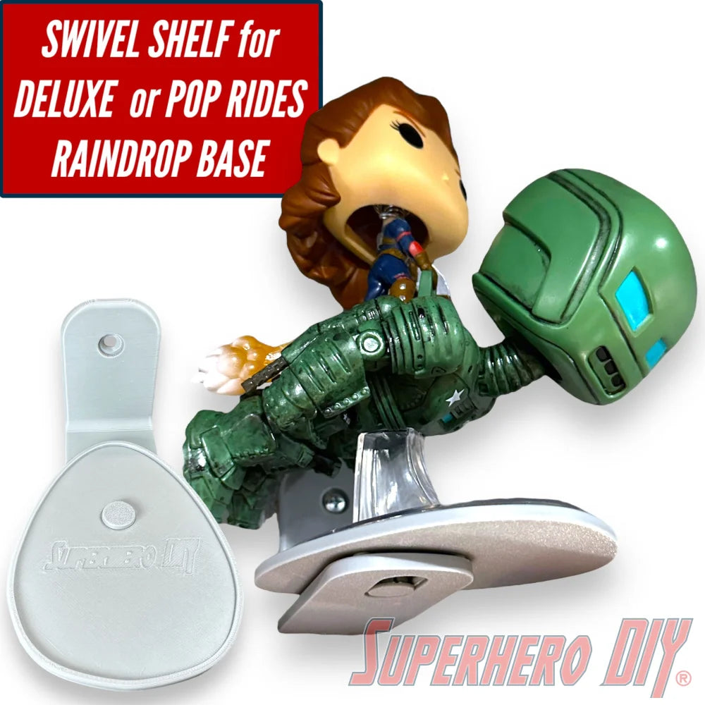 Swivel Shelf for Pop! Rides or Deluxe Funko Pops with Raindrop Base | Includes Mounting Screw - Superhero DIY