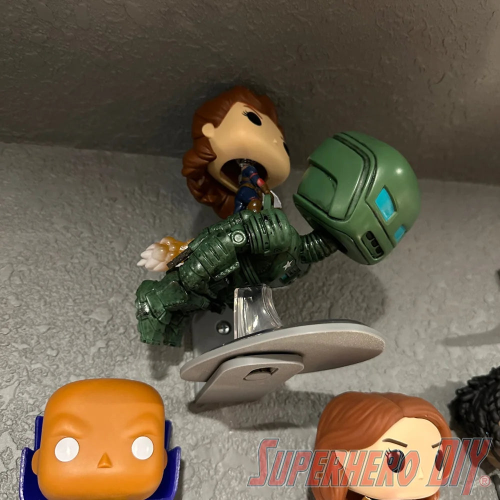 Swivel Shelf for Pop! Rides or Deluxe Funko Pops with Raindrop Base | Includes Mounting Screw - Superhero DIY