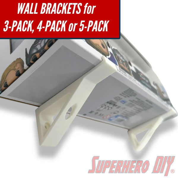 Wall mount brackets for Funko Pop 3-pack, 4-pack, 5-pack, or 7-pack boxes, easy and affordable display solution