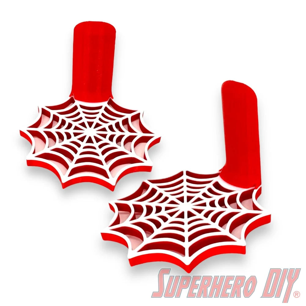 Red and white web pattern wall-mounted Web Shelf for Spider-Man Funko Pop figures, perfect for displaying collectibles in style.
