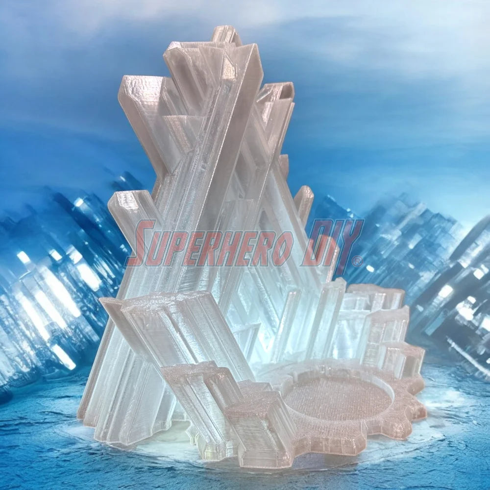 3D-printed arctic ice crystal display stand for DC Multiverse Superman action figure, wall-mounted or shelf display option - by Superhero DIY