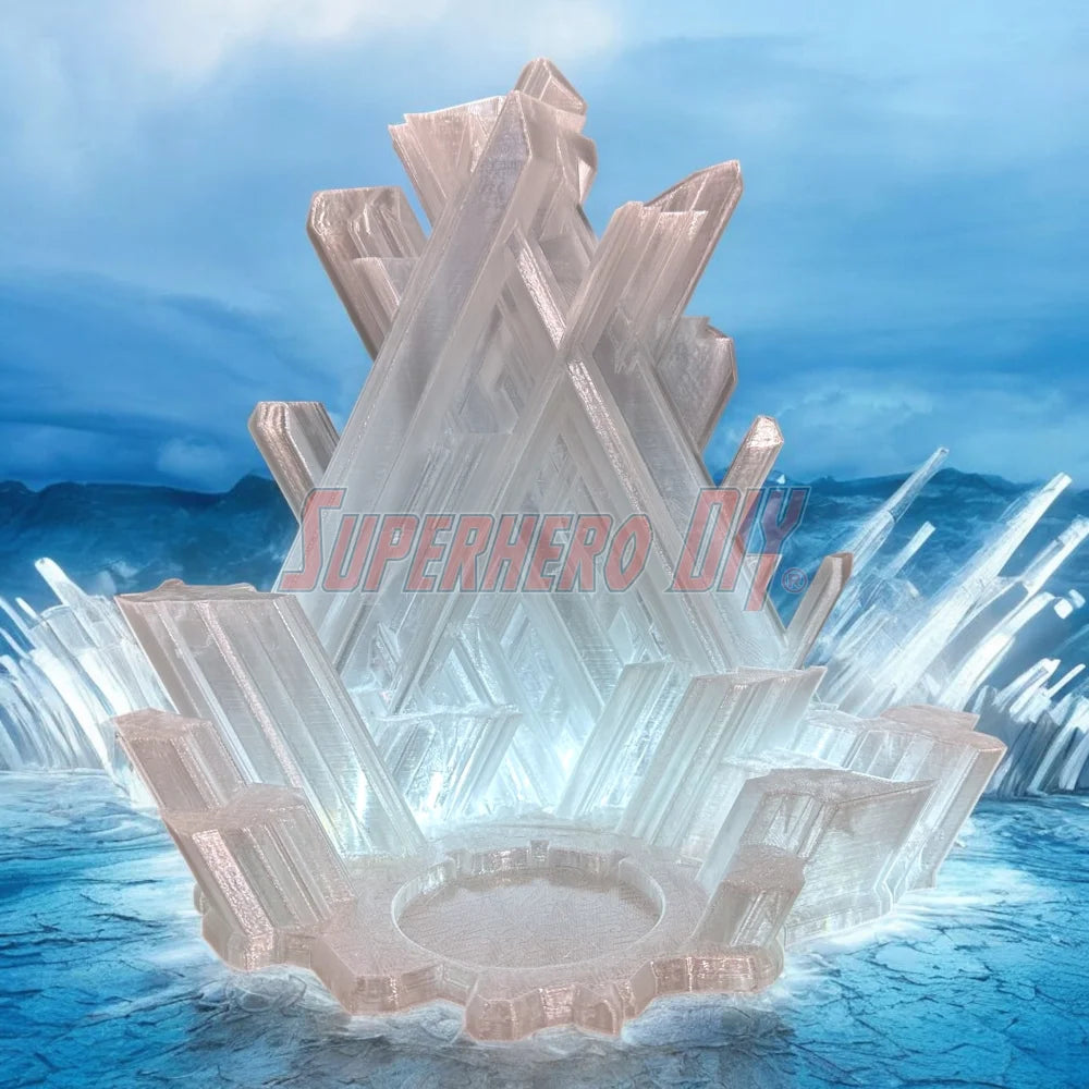 3D-printed arctic ice crystal display stand for DC Multiverse Superman action figure, wall-mounted or shelf display option - by Superhero DIY