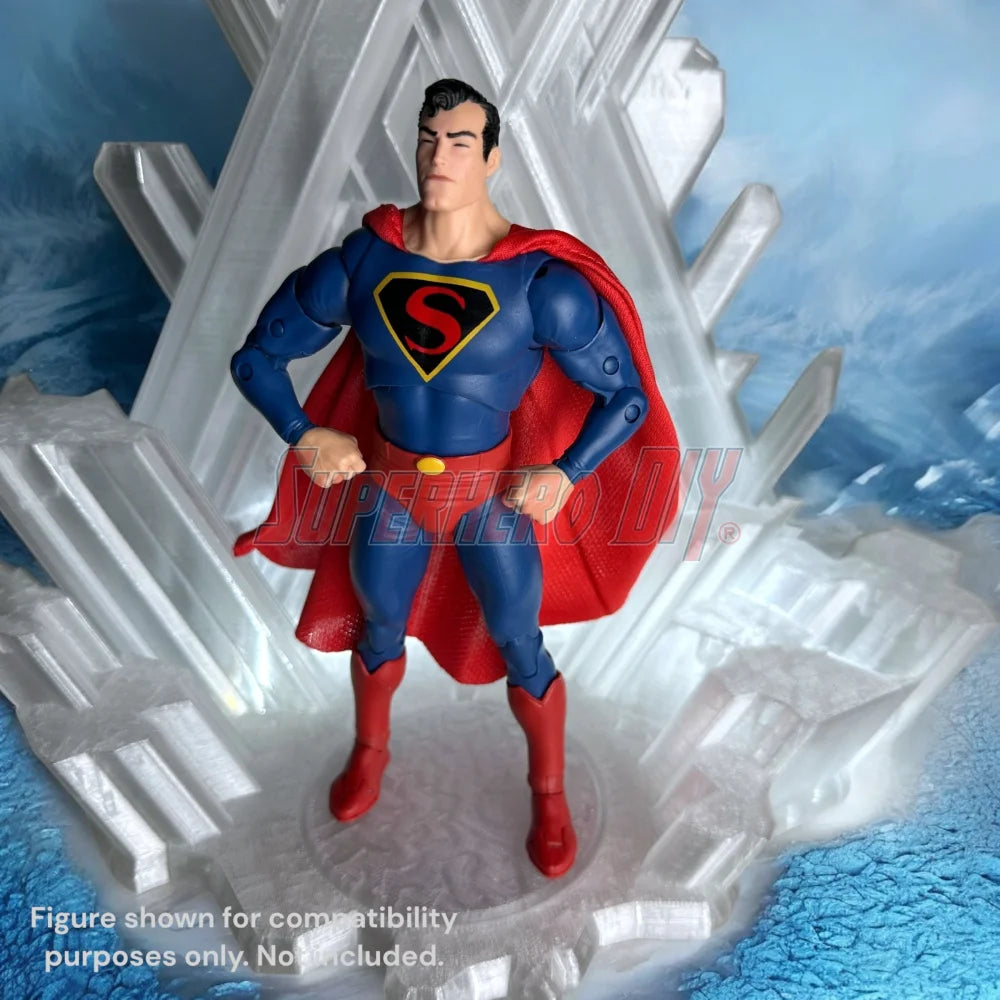 1:12 scale figure on Arctic Ice Crystal Fortress Display Stand, showcasing icy backdrop for action figures. Figure not included.