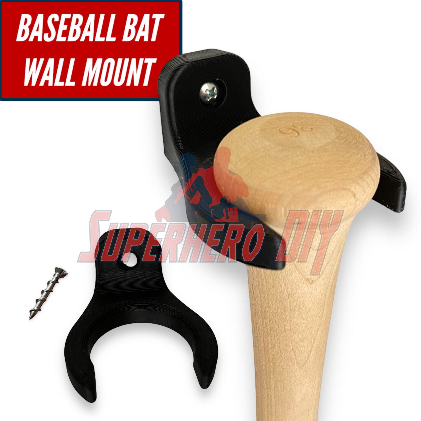 Baseball Bat Holder Wall Mount | Floating Shelf for Baseball Bat Storage or Display with installation hardware
