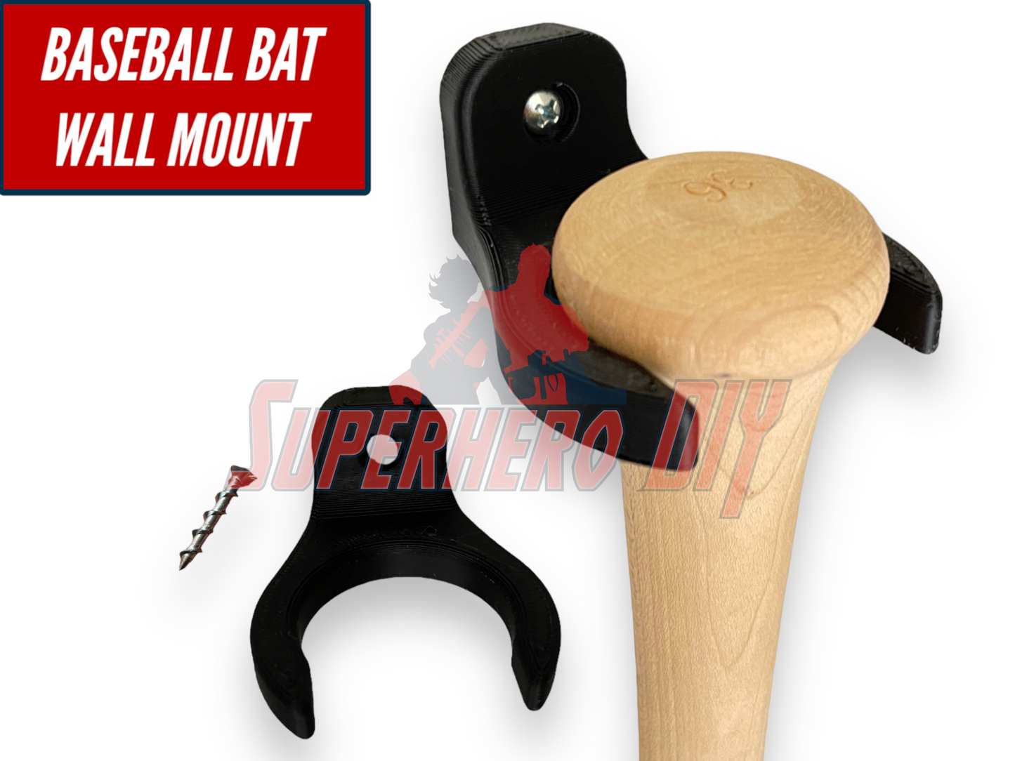 Baseball Bat Holder Wall Mount | Floating Shelf for Baseball Bat Storage or Display with installation hardware
