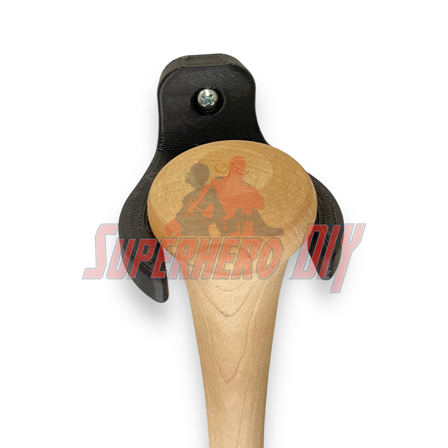 Baseball Bat Holder Wall Mount | Floating Shelf for Baseball Bat Storage or Display with a bat securely held in place.