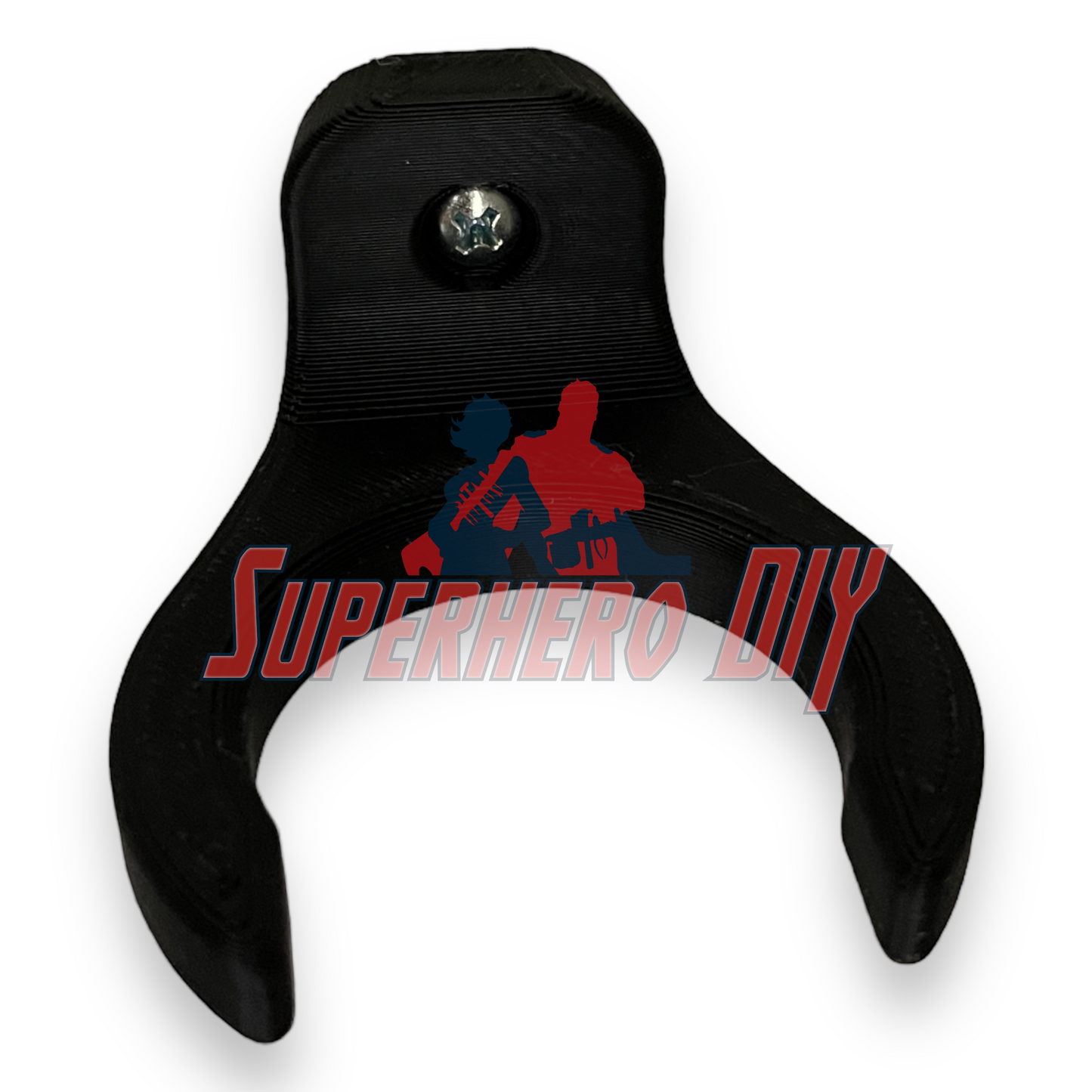 Baseball Bat Holder Wall Mount in black design, ideal floating shelf for baseball bat storage or display, Superhero DIY logo