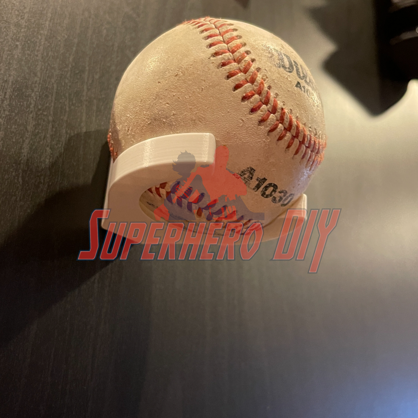 Baseball Holder Wall Mount displaying a baseball on a floating shelf, perfect for showcasing your prized sports memorabilia.