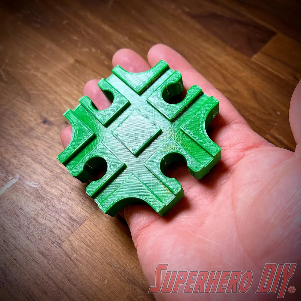 Cross Junction Track piece compatible with Brio or Thomas Wooden Train Track | 3D-printed enhancement for Wooden Train Set - Superhero DIY