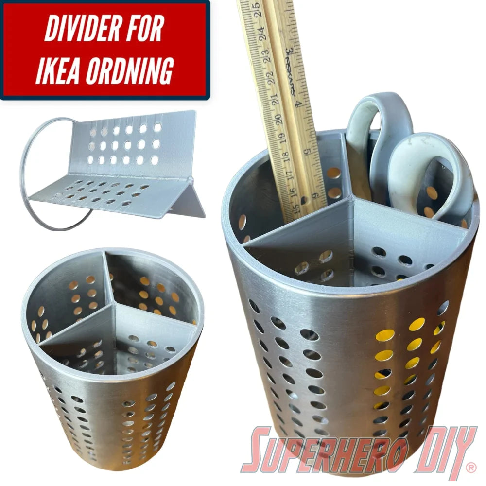 Divider for IKEA ORDNING Utensil Holder | Fits both short and tall Metal Utensil Holders - Superhero DIY