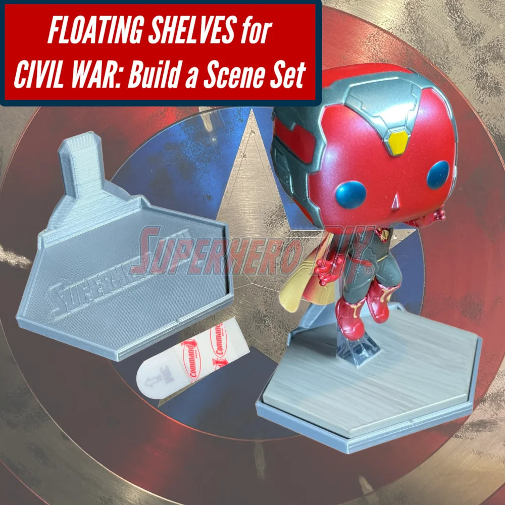 Floating Shelves for Captain America: Civil War Build a Scene set | Hex design fits Captain America: Civil War Funko Pop bases | Comes with Command strips! - Superhero DIY
