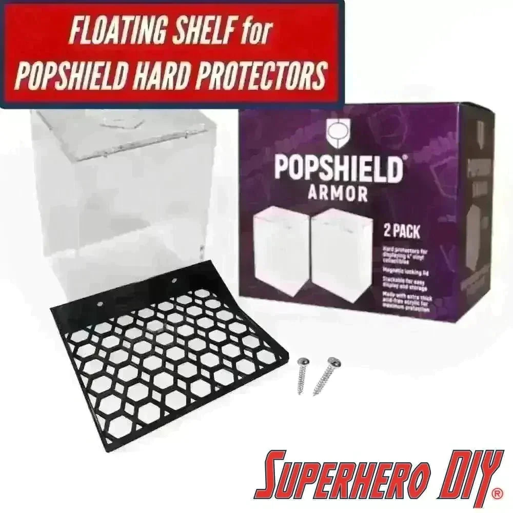 Floating Shelves for POPSHIELD ARMOR Hard Protectors | Fits PopShield Armor hard stacks for Funko Pop boxes | Mounting screws included - Superhero DIY