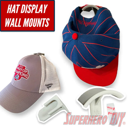 Check out the Hat Display Wall Mount | Hang your caps with ease using these wall hooks! from Superhero DIY! The perfect solution for only $1.99