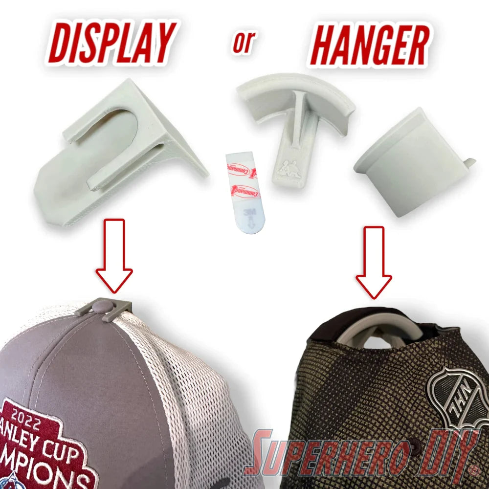 Check out the Hat Display Wall Mount | Hang your caps with ease using these wall hooks! from Superhero DIY! The perfect solution for only $1.99