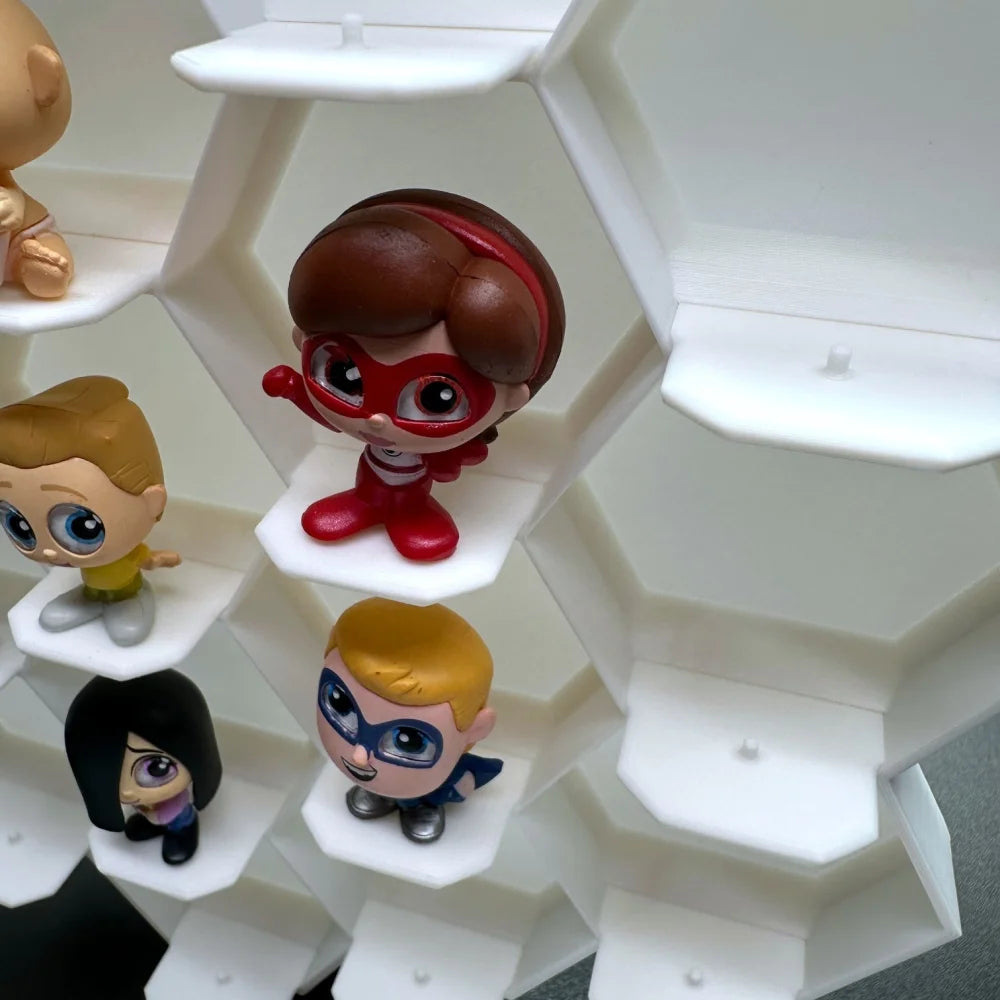 Close-up of honeycomb display for 19 Disney Doorables showcasing collectible figures.