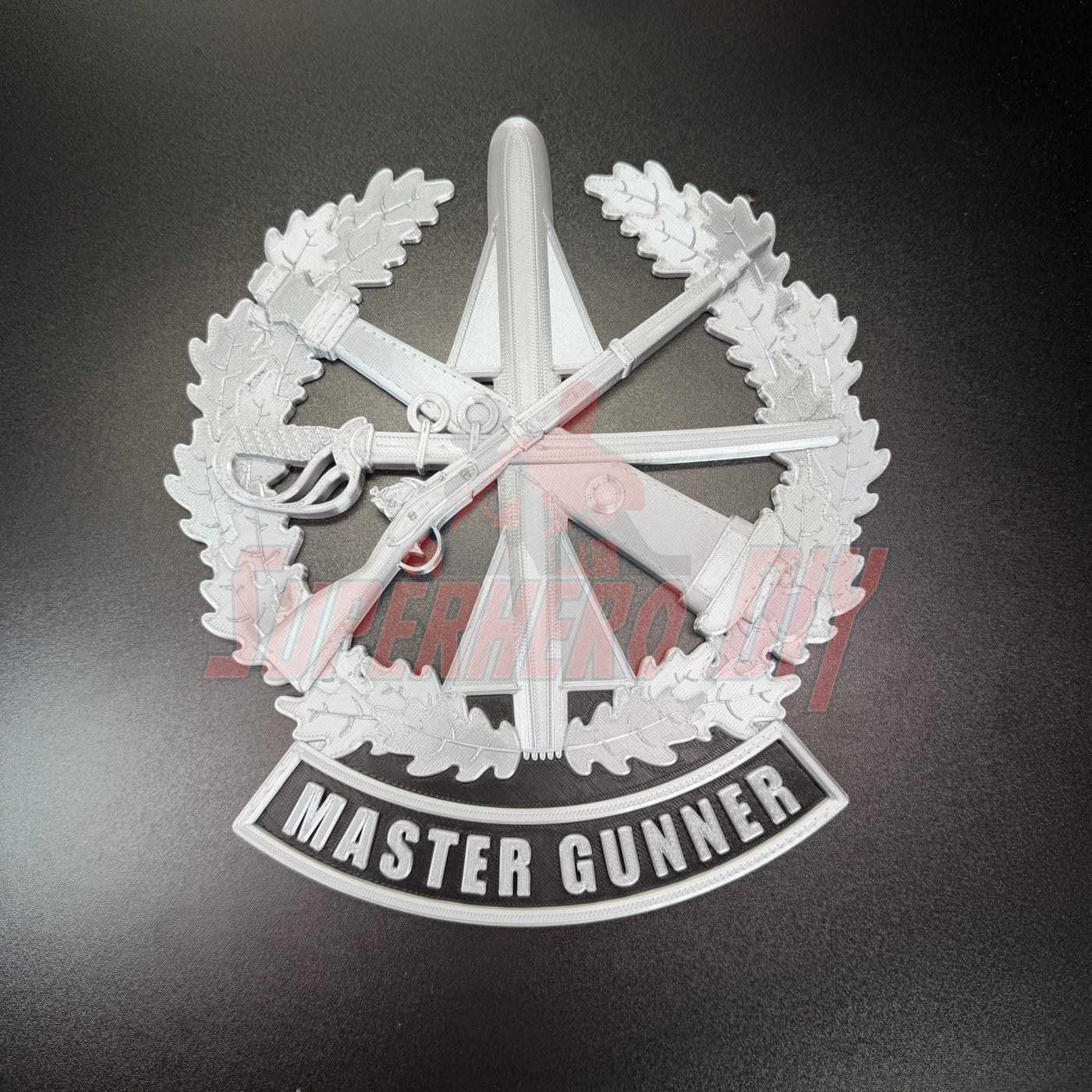 Master Gunner Badge display insignia in 3D designed for wall or shadow box display.